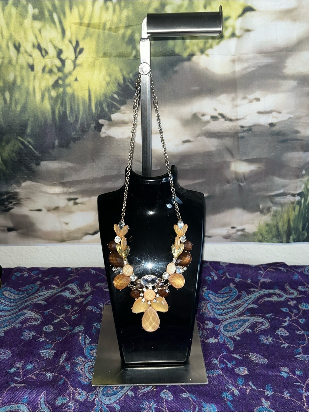 Statement Brown and Gold Floral Bib Necklace